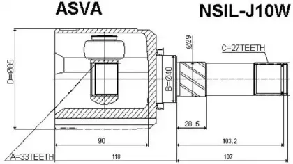 NSIL-J10W ASVA Шарнирный комплект, приводной вал