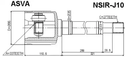 NSIR-J10 ASVA Шарнирный комплект, приводной вал