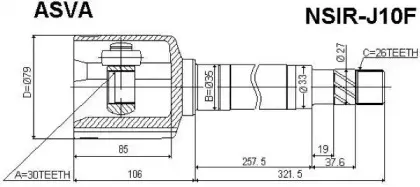 NSIR-J10F ASVA Шарнирный комплект, приводной вал