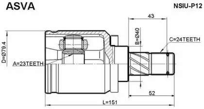 NSIU-P12 ASVA Шарнирный комплект, приводной вал