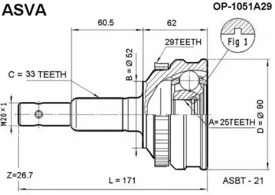 OP-1051A29 ASVA Шарнирный комплект, приводной вал