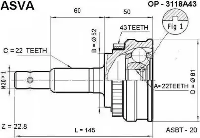 OP-3118A43 ASVA Шарнирный комплект, приводной вал