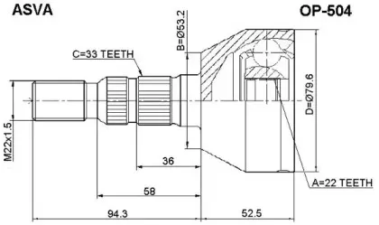 OP-504 ASVA Шарнирный комплект, приводной вал