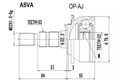 OP-AJ ASVA Шарнирный комплект, приводной вал
