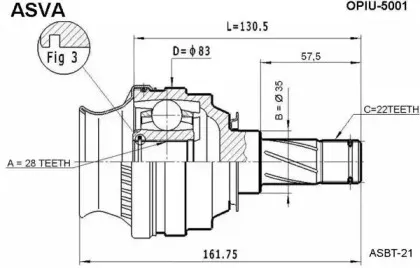 OPIU-5001 ASVA Шарнирный комплект, приводной вал
