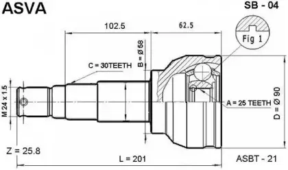 SB-04 ASVA Шарнирный комплект, приводной вал