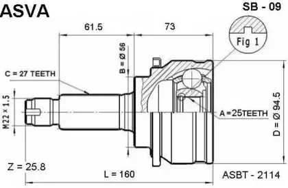 SB-09 ASVA Шарнирный комплект, приводной вал