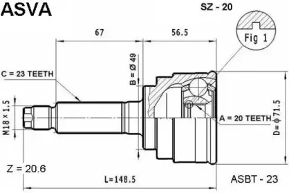 SZ-20 ASVA Шарнирный комплект, приводной вал