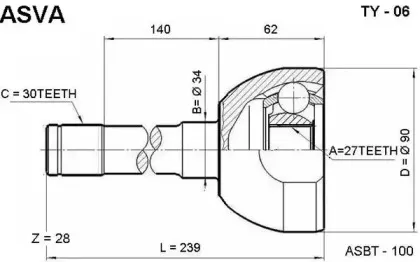 TY-06 ASVA Шарнирный комплект, приводной вал