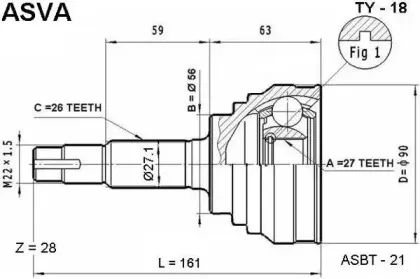 TY-18 ASVA Шарнирный комплект, приводной вал