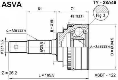 TY-28A48 ASVA Шарнирный комплект, приводной вал