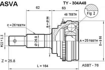 TY-304A48 ASVA Шарнирный комплект, приводной вал