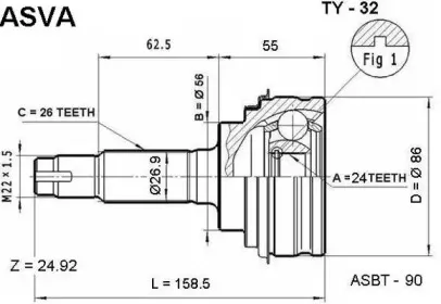 TY-32 ASVA Шарнирный комплект, приводной вал