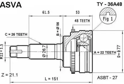 TY-36A48 ASVA Шарнирный комплект, приводной вал