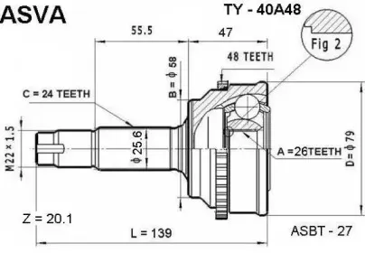 TY-40A48 ASVA Шарнирный комплект, приводной вал