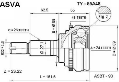 TY-55A48 ASVA Шарнирный комплект, приводной вал