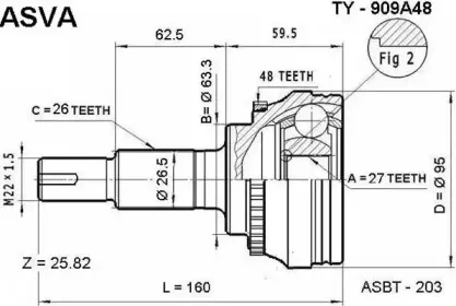 TY-909A48 ASVA Шарнирный комплект, приводной вал