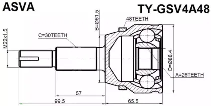 TYGSV4A48 ASVA Шарнирный комплект, приводной вал