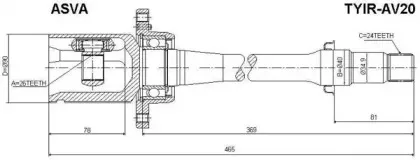 TYIR-AV20 ASVA Шарнирный комплект, приводной вал
