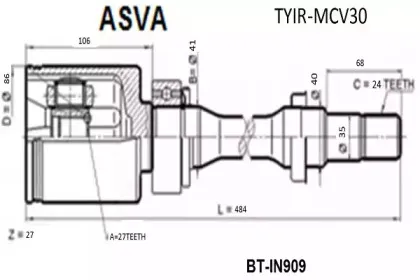 TYIR-MCV30 ASVA Шарнирный комплект, приводной вал