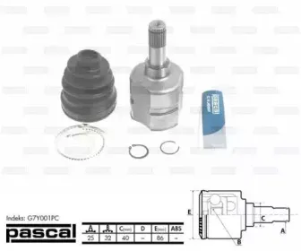 G7Y001PC PASCAL Шарнирный комплект, приводной вал