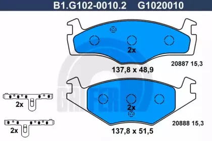B1.G102-0010.2 GALFER Комплект тормозных колодок, дисковый тормоз