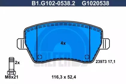 B1.G102-0538.2 GALFER Комплект тормозных колодок, дисковый тормоз