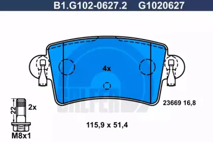 B1.G102-0627.2 GALFER Комплект тормозных колодок, дисковый тормоз