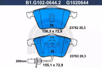 B1.G102-0644.2 GALFER Комплект тормозных колодок, дисковый тормоз
