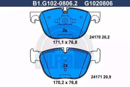 B1.G102-0806.2 GALFER Комплект тормозных колодок, дисковый тормоз