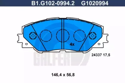 B1.G102-0994.2 GALFER Комплект тормозных колодок, дисковый тормоз
