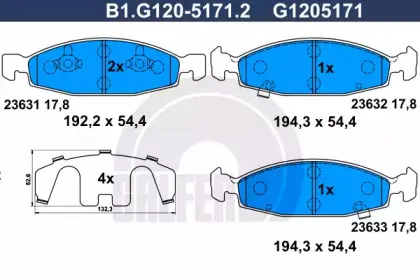 B1.G120-5171.2 GALFER Комплект тормозных колодок, дисковый тормоз