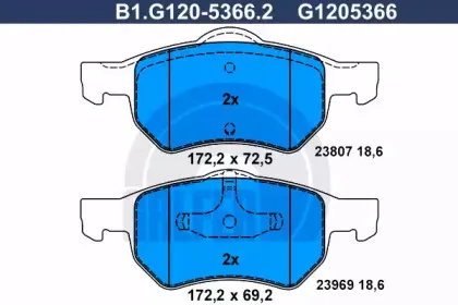 B1.G120-5366.2 GALFER Комплект тормозных колодок, дисковый тормоз