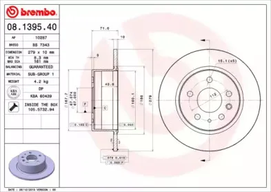 08.1395.40 BREMBO Тормозной диск