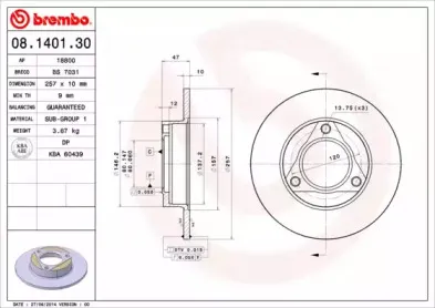 08.1401.30 BREMBO Тормозной диск