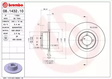 08.1432.10 BREMBO Тормозной диск