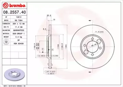 08.2557.40 BREMBO Тормозной диск