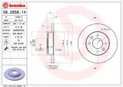 08.2958.14 BREMBO Тормозной диск