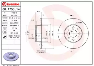 08.4753.14 BREMBO Тормозной диск