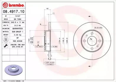 08.4917.10 BREMBO Тормозной диск