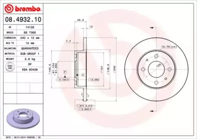 08.4932.10 BREMBO Тормозной диск