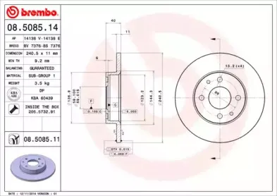 08.5085.14 BREMBO Тормозной диск