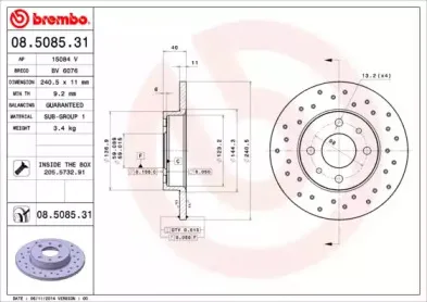 08.5085.31 BREMBO Тормозной диск