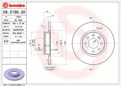 08.5186.20 BREMBO Тормозной диск