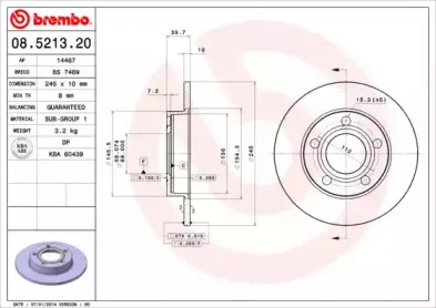 08.5213.20 BREMBO Тормозной диск