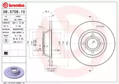 08.5709.10 BREMBO Тормозной диск