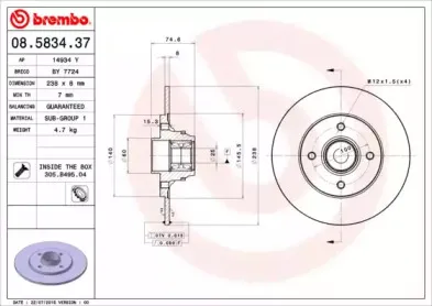 08.5834.37 BREMBO Тормозной диск