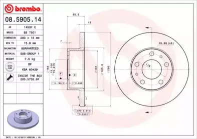 08.5905.14 BREMBO Тормозной диск