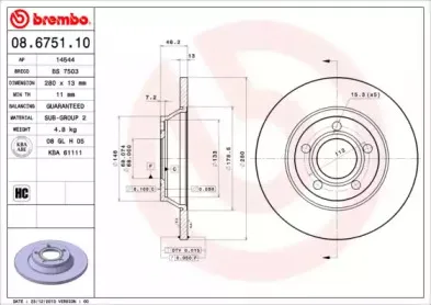 08.6751.10 BREMBO Тормозной диск