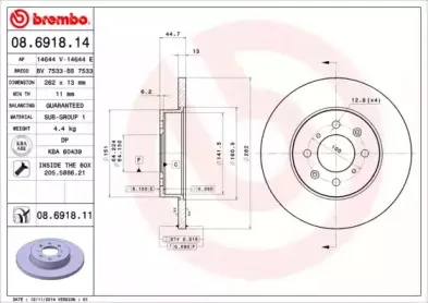 08.6918.11 BREMBO Тормозной диск